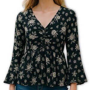 Entro Black Floral Peasant Top Small NWT Whimsygoth